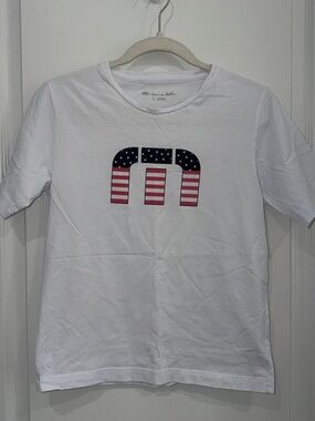 Travis Mathew boys White Tee with American Flag logo size large